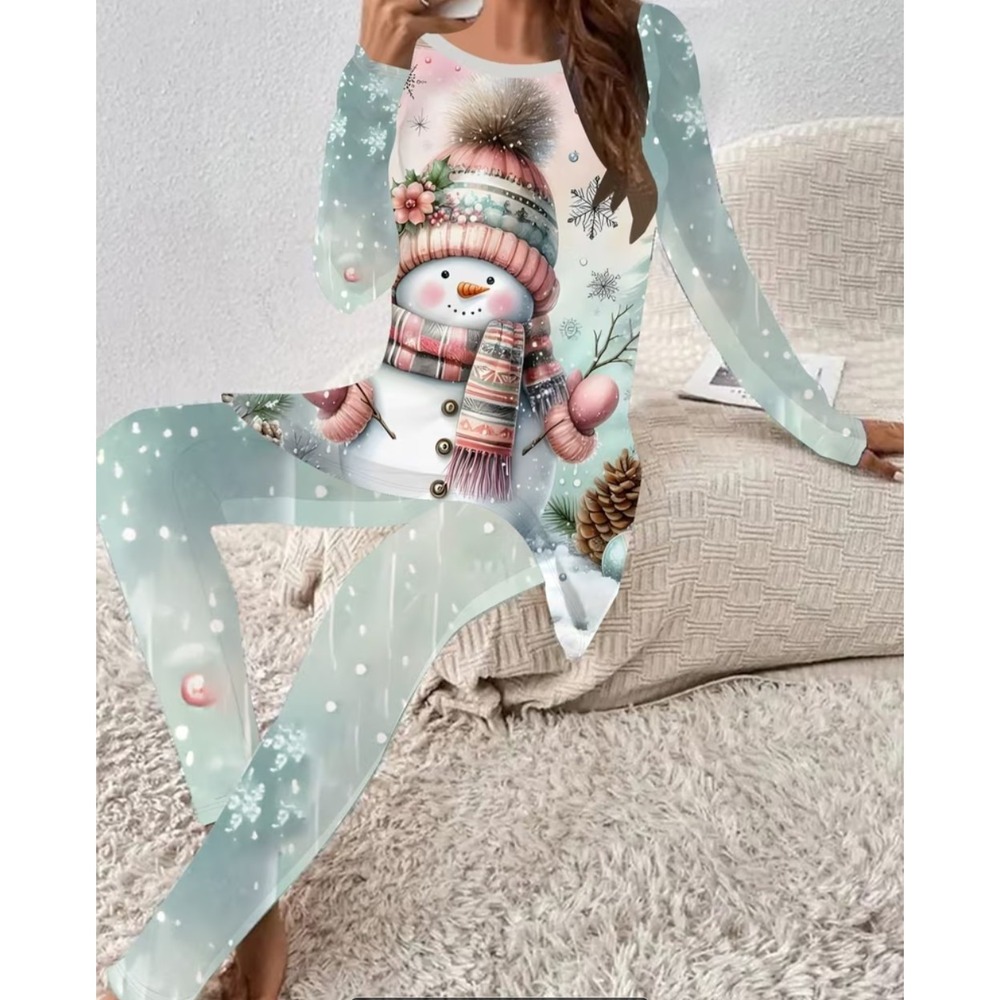 Women's two piece pant and top set snowman set EU size Large US size 8/10 M